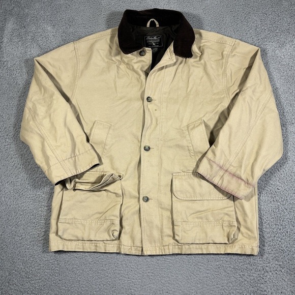 Eddie Bauer Chore Coat Men XL Lined Barn Field Jacket Corduroy Collar Tan - Picture 1 of 10